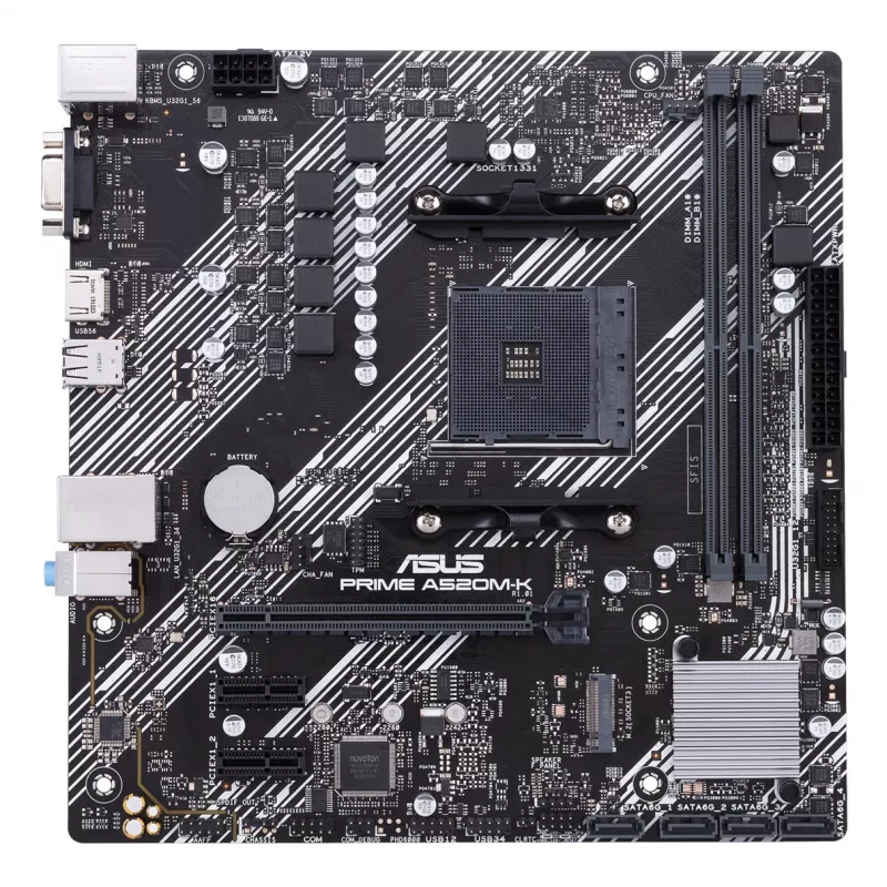 Motininė plokštė ASUS PRIME A520M-K, AMD A520 mikroschemų rinkinys, Socket AM4, micro ATX, 2x DDR4, 64 GB, 1x M.2, 4x SATA III, HDMI 2.1