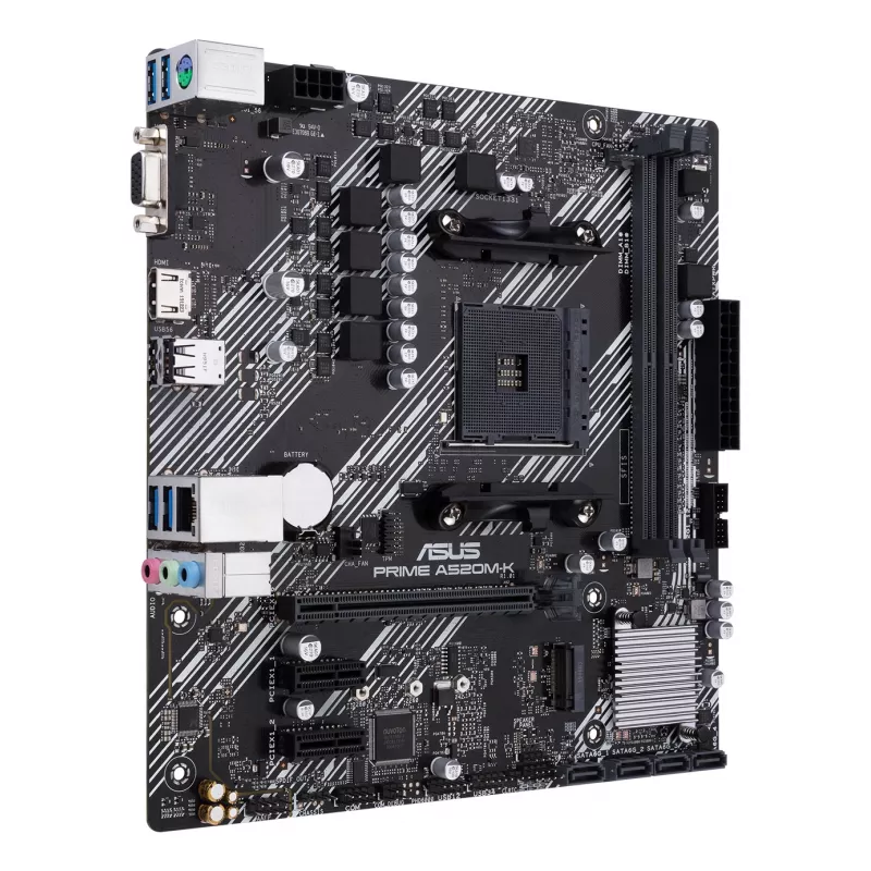 Motininė plokštė ASUS PRIME A520M-K, AMD A520 mikroschemų rinkinys, Socket AM4, micro ATX, 2x DDR4, 64 GB, 1x M.2, 4x SATA III, HDMI 2.1