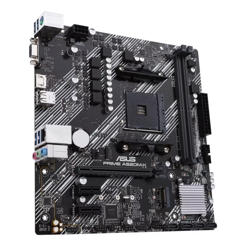 Motininė plokštė ASUS PRIME A520M-K, AMD A520 mikroschemų rinkinys, Socket AM4, micro ATX, 2x DDR4, 64 GB, 1x M.2, 4x SATA III, HDMI 2.1