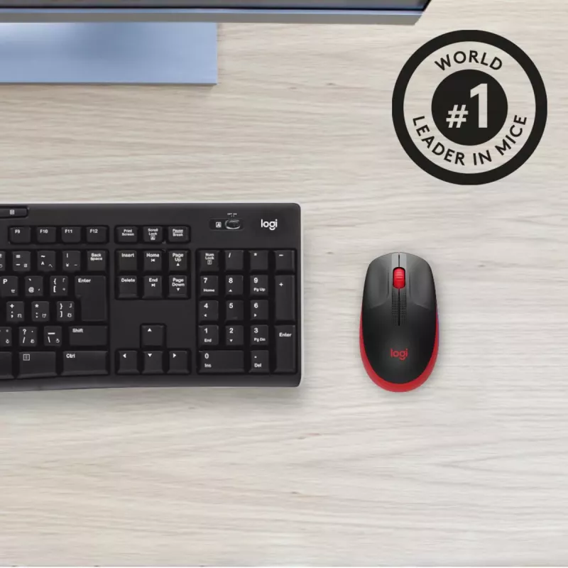 „Logitech M190“ belaidė pelė USB raudona