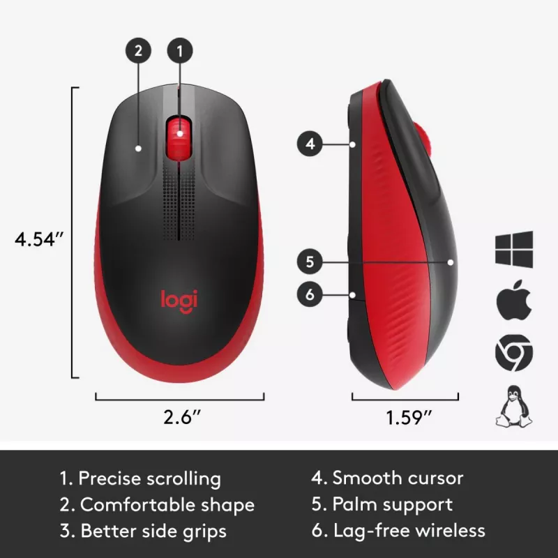 „Logitech M190“ belaidė pelė USB raudona