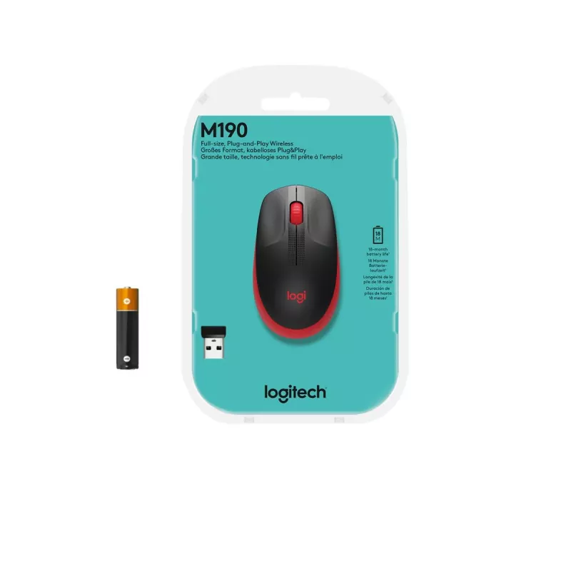 „Logitech M190“ belaidė pelė USB raudona