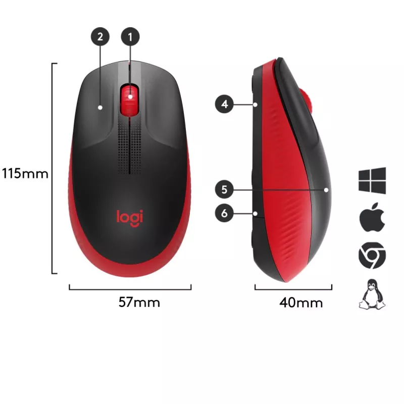 „Logitech M190“ belaidė pelė USB raudona