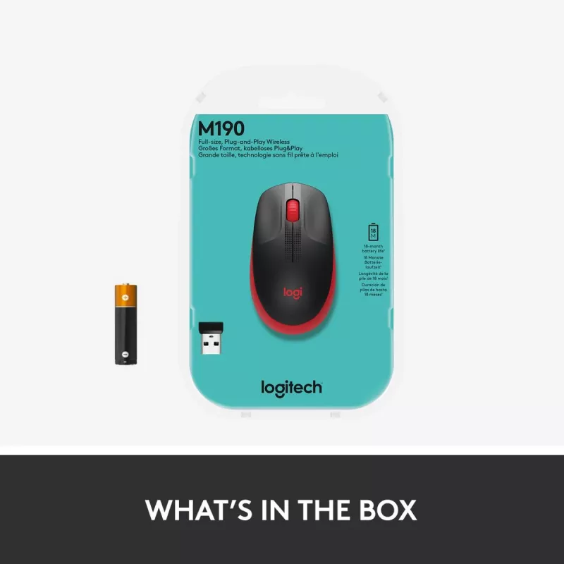 „Logitech M190“ belaidė pelė USB raudona