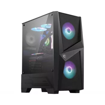 MSI MAG FORGE 100R Mid Tower žaidimų kompiuterio korpusas 'Juodas, 2x 120mm ARGB PWM ventiliatorius, 1x 120mm ventiliatorius, 1-6 ARGB šakotuvas, Mystic Light sinchronizacija, Grūdinto stiklo skydelis, ATX, mATX, mini-ITX'