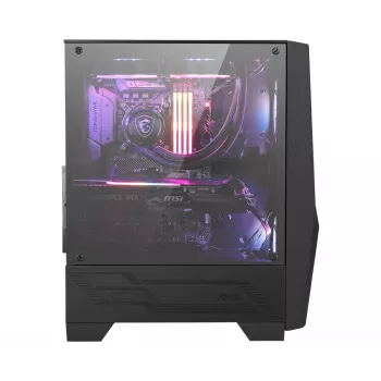 MSI MAG FORGE 100R Mid Tower žaidimų kompiuterio korpusas 'Juodas, 2x 120mm ARGB PWM ventiliatorius, 1x 120mm ventiliatorius, 1-6 ARGB šakotuvas, Mystic Light sinchronizacija, Grūdinto stiklo skydelis, ATX, mATX, mini-ITX'