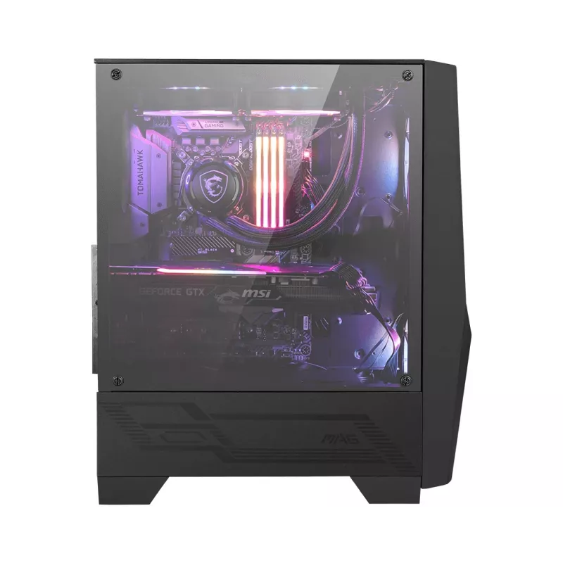 MSI MAG FORGE 100R Mid Tower žaidimų kompiuterio korpusas 'Juodas, 2x 120mm ARGB PWM ventiliatorius, 1x 120mm ventiliatorius, 1-6 ARGB šakotuvas, Mystic Light sinchronizacija, Grūdinto stiklo skydelis, ATX, mATX, mini-ITX'