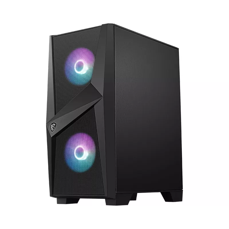 MSI MAG FORGE 100R Mid Tower žaidimų kompiuterio korpusas 'Juodas, 2x 120mm ARGB PWM ventiliatorius, 1x 120mm ventiliatorius, 1-6 ARGB šakotuvas, Mystic Light sinchronizacija, Grūdinto stiklo skydelis, ATX, mATX, mini-ITX'