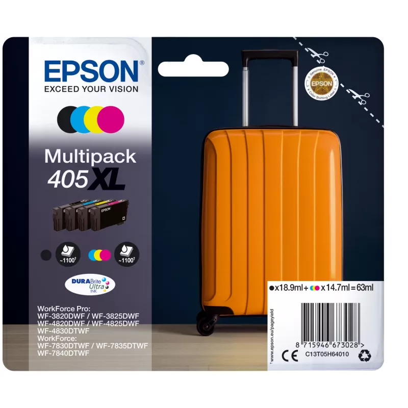 Epson 405XL DURABrite Ultra rašalo kasetė 1 vnt. Originalius Didelės (XL) talpos Juoda, Žydra, Purpurinė, Geltona