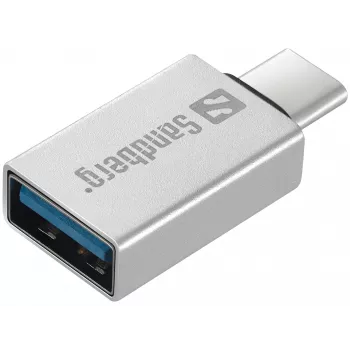 Sandberg USB-C į USB 3.0 adapteris, USB 3.2 Gen 1 (3.1 Gen 1) Type-C, USB 3.2 Gen 1 (3.1 Gen 1) Type-A, sidabrinis, aliuminis, 5 g, 80 mm