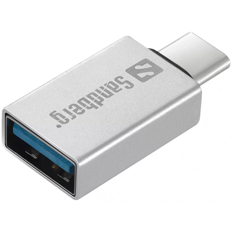 Sandberg USB-C į USB 3.0 adapteris, USB 3.2 Gen 1 (3.1 Gen 1) Type-C, USB 3.2 Gen 1 (3.1 Gen 1) Type-A, sidabrinis, aliuminis, 5 g, 80 mm