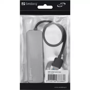 Sandberg USB 3.0 šakotuvas 4 prievadų SAVER, USB 3.2 Gen 1 (3.1 Gen 1) Type-A, USB 3.2 Gen 1 (3.1 Gen 1) Type-A, 5000 Mbit/s, sidabrinis, aliuminis, 40 g