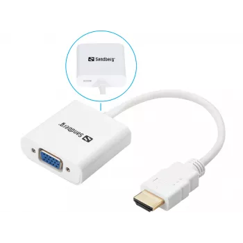 Sandberg HDMI į VGA keitiklis, VGA (D-Sub), HDMI Type A (Standartinė), Vyriška, Moteriška, Balta, RoHS