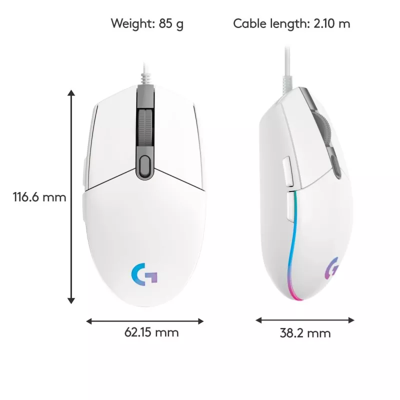LOGITECH G203 Lightsync Gaming pelė USB White