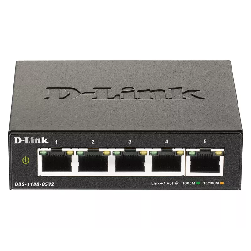 D-Link DGS-1100-05V2/E tinklo komutatorius, valdomas, L2, Gigabit Ethernet (10/100/1000), juodas
