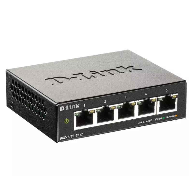 D-Link DGS-1100-05V2/E tinklo komutatorius, valdomas, L2, Gigabit Ethernet (10/100/1000), juodas