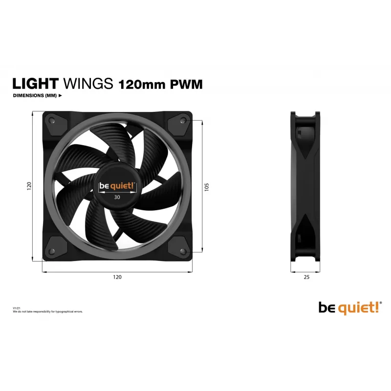 be quiet Light Wings 120mm ARGB PWM ventiliatorius, juodas
