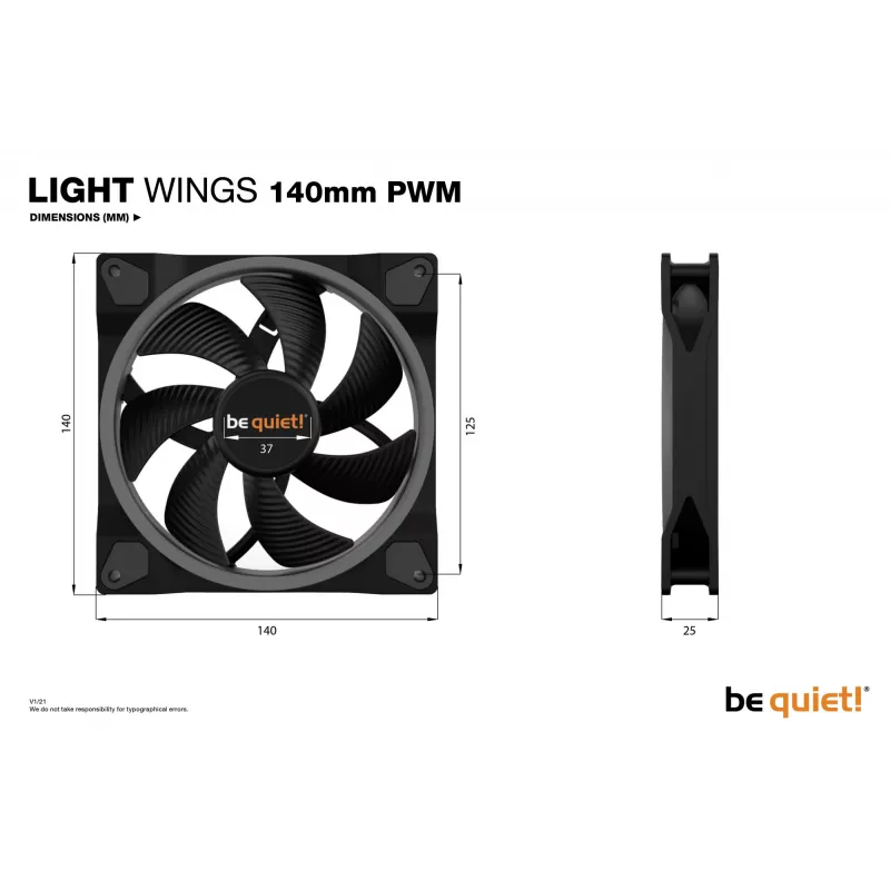 be quiet Light Wings 140mm ARGB PWM ventiliatorius, juodas