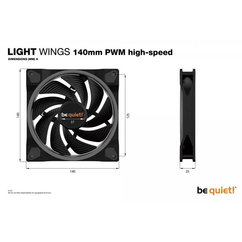 be quiet! Light Wings 140mm ARGB PWM High Speed Ventiliatorius Juodas