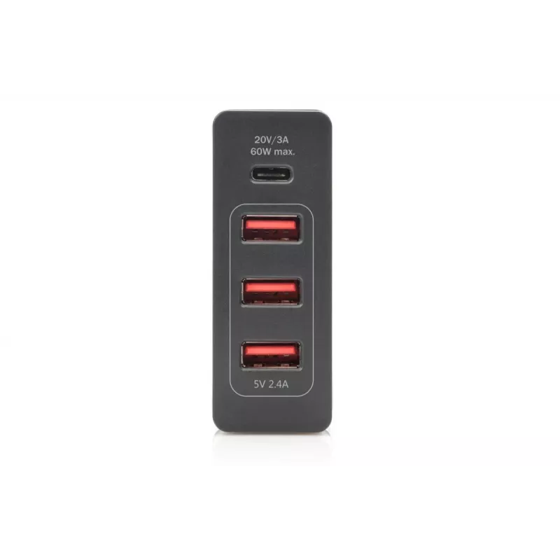 DIGITUS 4 prievadų USB kroviklis, 72 W 1x USB-C (PD) 5,9,15,20 V / 3 A, 3x USB-A 5 V / 2,4 A, juodas