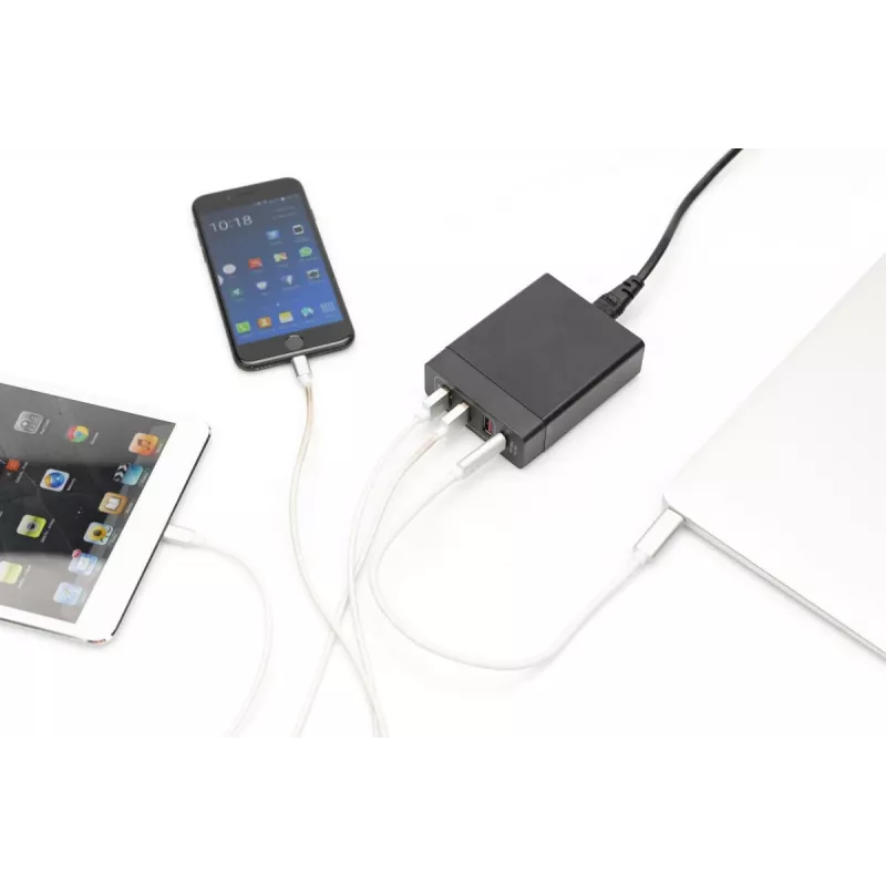 DIGITUS 4 prievadų USB kroviklis, 72 W 1x USB-C (PD) 5,9,15,20 V / 3 A, 3x USB-A 5 V / 2,4 A, juodas