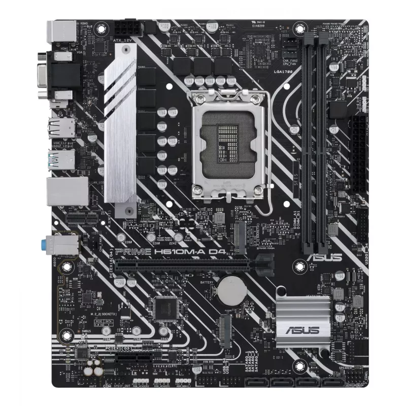 Motininė plokštė ASUS PRIME H610M-A D4-CSM, Intel H610, LGA 1700, micro ATX, DDR4, 2x DIMM, 64GB, 2x M.2, 4x SATA III, HDMI 2.1, DP 1.4