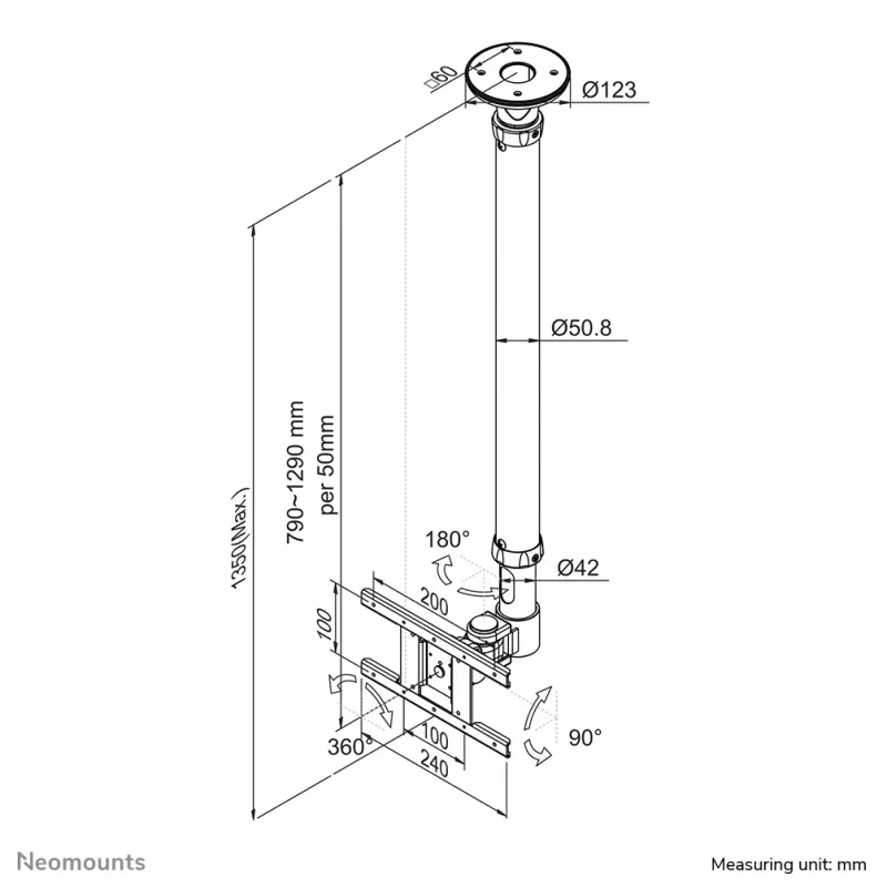 Neomounts FPMA-C100 monitoriaus/TV laikiklis luboms 10-30 colių - aukštis 79-129 cm