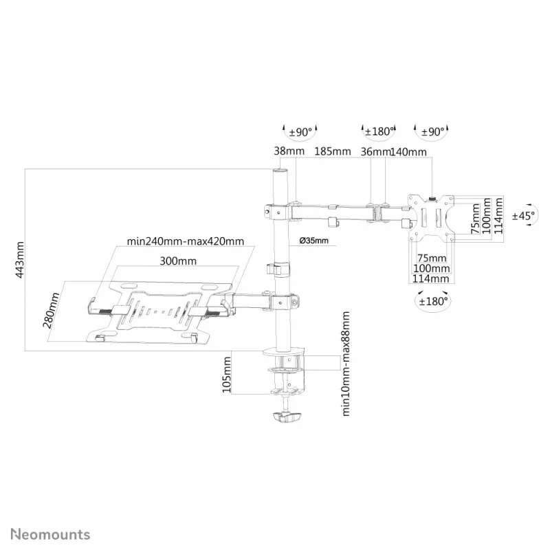 Neomounts FPMA-D550NOTEBOOK Monitoro laikiklis su nešiojamojo kompiuterio laikikliu 10-32 col.