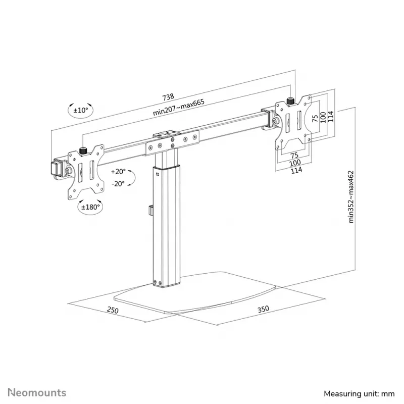 Neomounts FPMA-D865DJuoda Monitor stovas 10-27 colių - dujinė spyruoklė