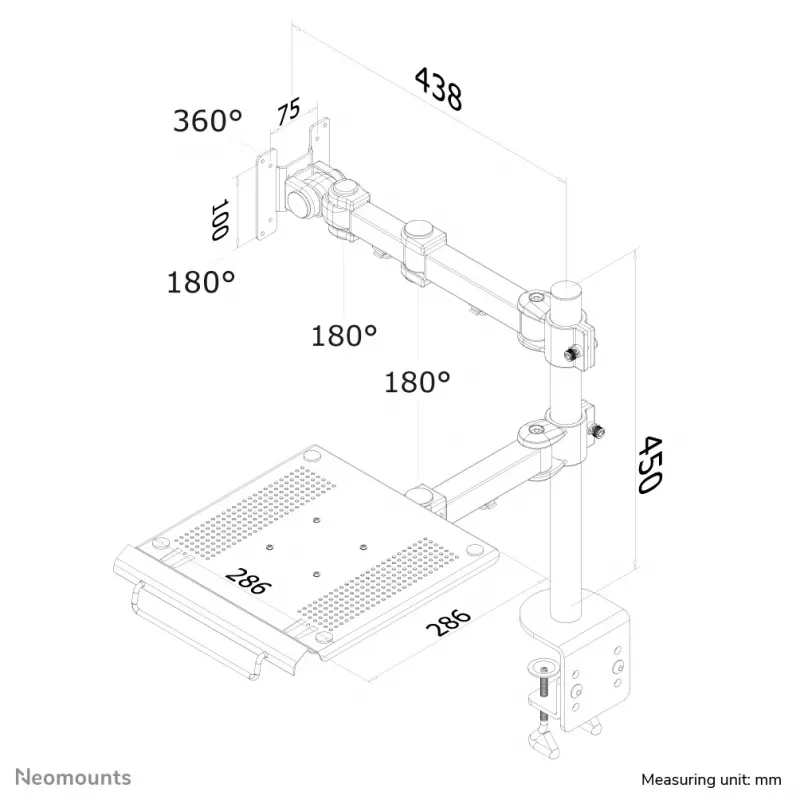 Neomounts FPMA-D960NOTEBOOK Monitoro laikiklis su nešiojamojo kompiuterio laikikliu 10-27 colių
