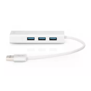 DIGITUS USB 3.0, 3 prievadų HUB ir Gigabit LAN adapteris 3xUSB A/F, 1xUSB A/M, 1xRJ45 LAN Palaiko Windows ir Mac OS