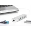 DIGITUS USB 3.0, 3 prievadų HUB ir Gigabit LAN adapteris 3xUSB A/F, 1xUSB A/M, 1xRJ45 LAN Palaiko Windows ir Mac OS