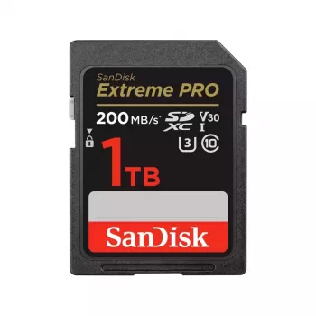 SDXC atminties kortelė SANDISK Extreme PRO 1TB UHS-I U3 V30 Class 10, iki 200 MB/s skaitymo, 140 MB/s rašymo, atspari smūgiams, juoda