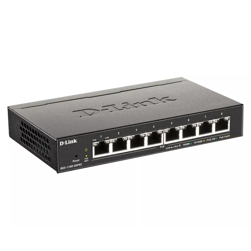 D-Link DGS-1100-08PV2 valdomas L2/L3 Gigabit Ethernet (10/100/1000) maitinimas per eternetą (PoE) juodas