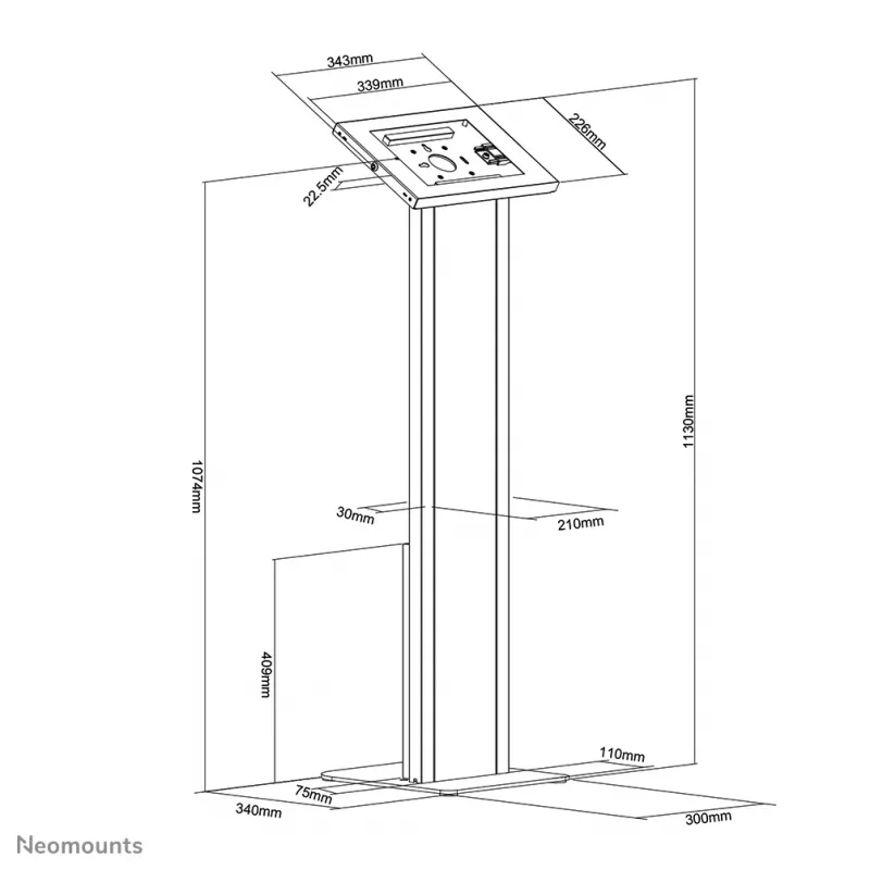 Neomounts FL15-750WH1 planšetinis stovas ant grindų, 9,7–11 colių - užrakinamas