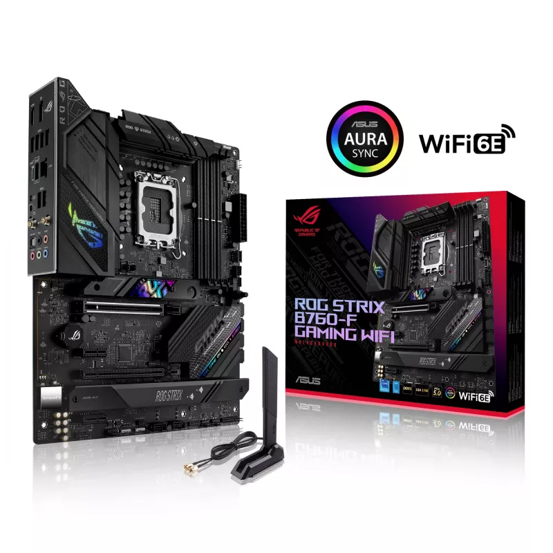 Pagrindinė plokštė ASUS ROG STRIX B760-F GAMING WIFI — Intel B760, LGA 1700, ATX, DDR5, 4 DIMM, Wi‑Fi 6E, 2.5Gb LAN