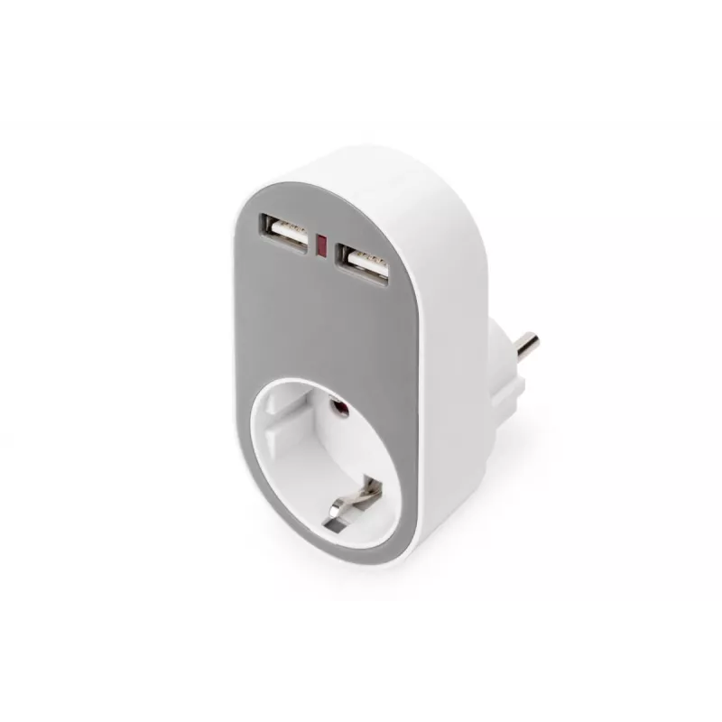 DIGITUS maitinimo adapteris su 2 USB prievadais 250 V, 50 Hz, USB: 5 V, 2,1 A, balta / pilka
