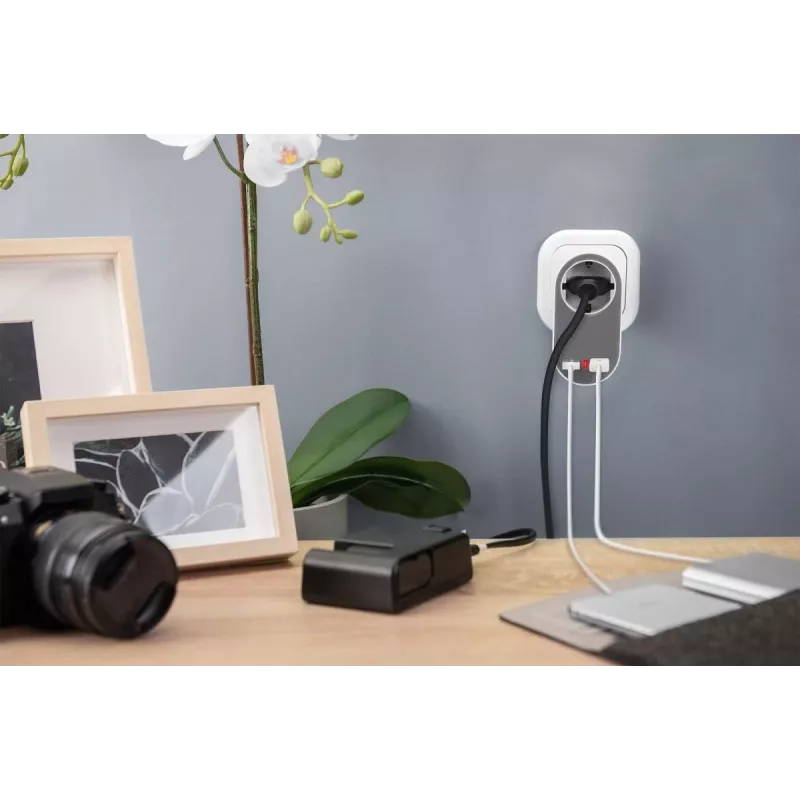 DIGITUS maitinimo adapteris su 2 USB prievadais 250 V, 50 Hz, USB: 5 V, 2,1 A, balta / pilka