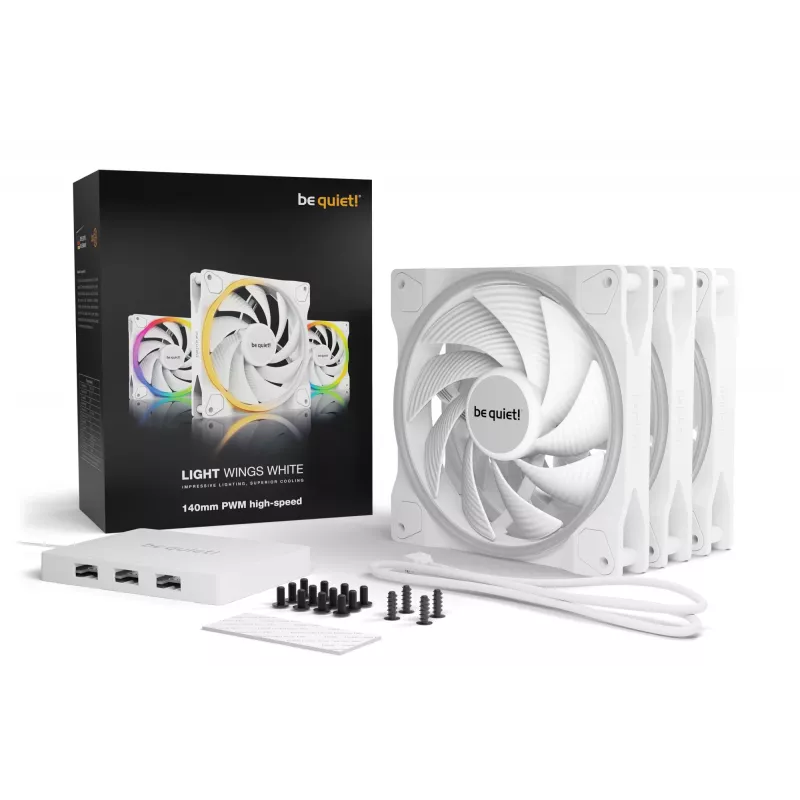 be quiet Light Wings White | 140mm PWM high-speed Triple-Pack kompiuterio korpuso ventiliatorius 14 cm 3 vnt.