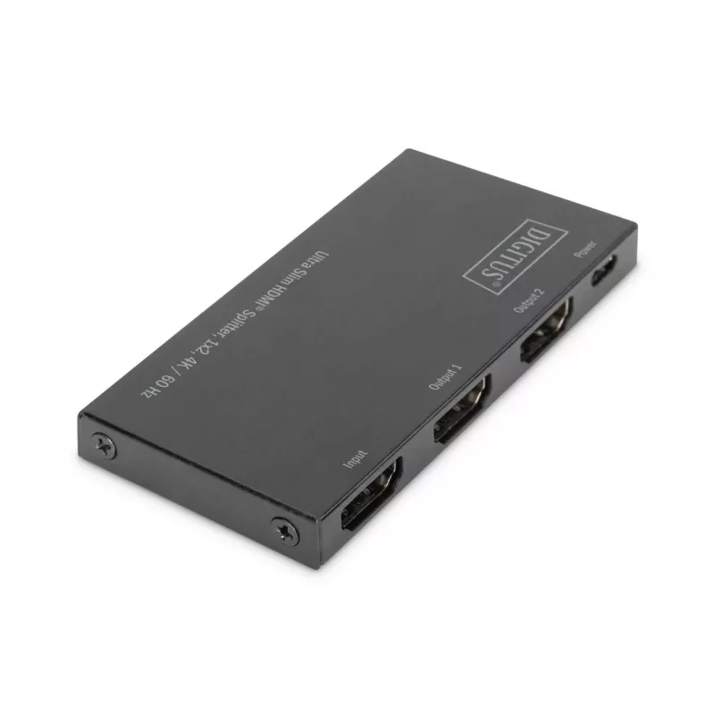 DIGITUS Ultra plonas HDMI skirstytuvas, 1x2, 4K/60Hz HDR, HDCP 2.2, 18 Gbps, maitinamas per Micro USB
