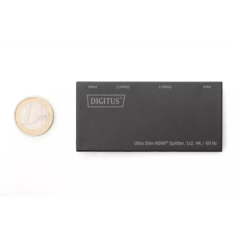 DIGITUS Ultra plonas HDMI skirstytuvas, 1x2, 4K/60Hz HDR, HDCP 2.2, 18 Gbps, maitinamas per Micro USB