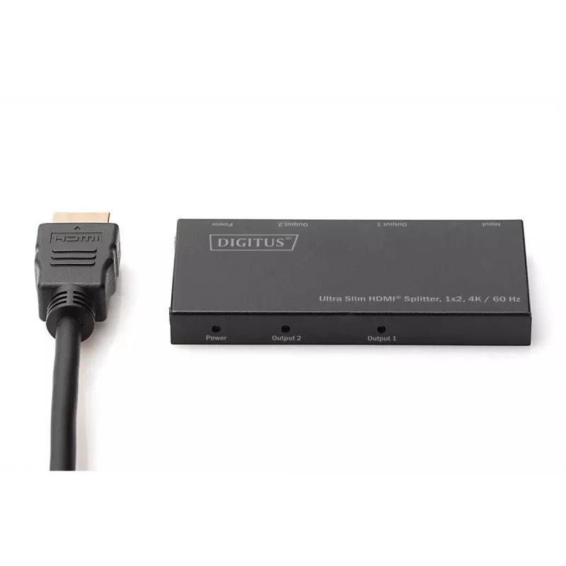 DIGITUS Ultra plonas HDMI skirstytuvas, 1x2, 4K/60Hz HDR, HDCP 2.2, 18 Gbps, maitinamas per Micro USB