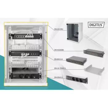 DIGITUS tinklo rinkinys 10in-9U 312x300mm spintos lentyna PDU 8 prievadų