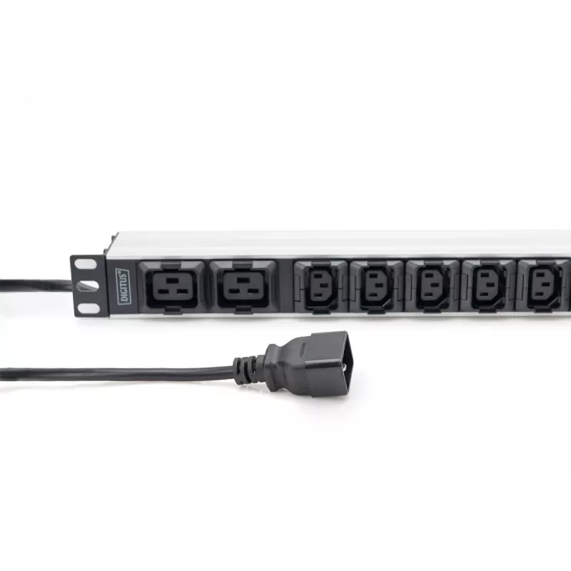 DIGITUS 1U aliumininis PDU montuojamas į stovą 8x C13 2xC19 16A 230VAC 50/60Hz IEC C20 kištukas
