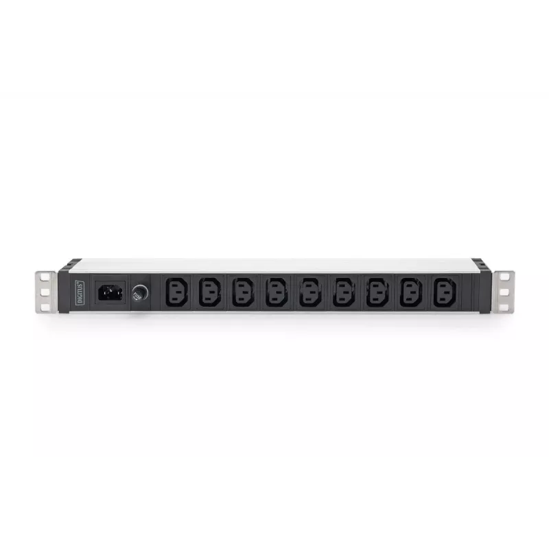 DIGITUS 1U aliumininis PDU stelažinis 9x C13 10A 230VAC 50/60Hz IEC C14 įvadas 10A saugiklis
