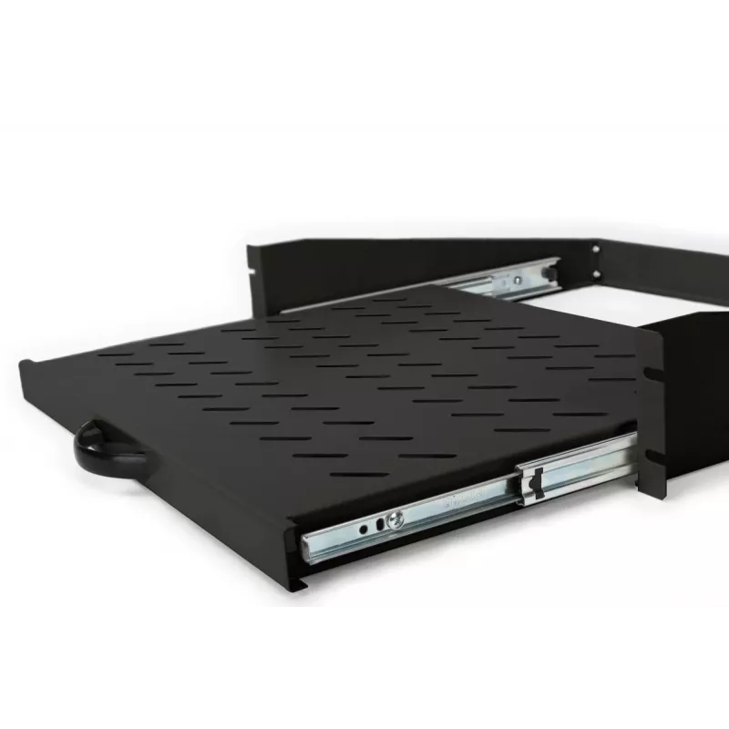 DIGITUS 2U ištraukiama lentyna spintoms nuo 450 mm gylio 88x483x352 mm, iki 30 kg, juoda (RAL 9005)