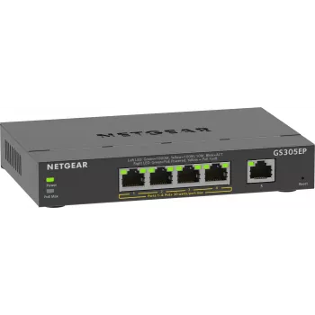 NETGEAR 5 prievadų gigabitinio eterneto PoE+ Plus komutatorius (GS305EP) valdomas L2/L3 gigabitinis eternetas (10/100/1000) maitinimas eterneto kabeliu (PoE) juodas