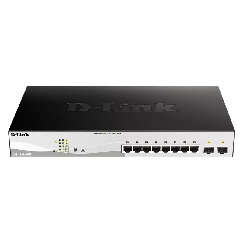 D-Link DGS-1210-10MP valdomas L2 Gigabit Ethernet (10/100/1000) maitinimas per Ethernet (PoE) juoda, pilka