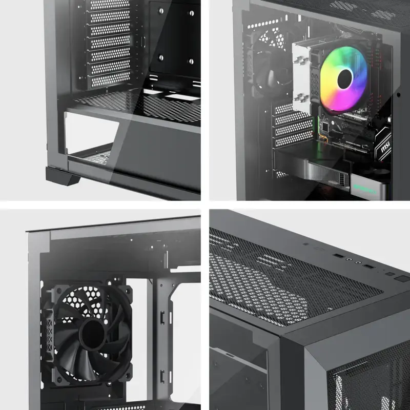 PC Midi Tower korpusas XILENCE XG151 — juodas, palaiko ATX/Micro-ATX/Mini-ITX, apatinis PSU, 2x 3,5 colio + 4x 2,5 colio nišos