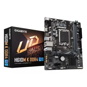 GIGABYTE H610M K DDR4 pagrindinė plokštė – palaiko Intel Core 14-os kartos procesorius, 3+1+1 fazių hibridinį maitinimo dizainą, iki 3200 MHz DDR4, 1xPCIe 3.0 M.2, GbE LAN, USB 3.2 Gen 1